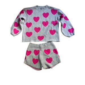 Gray & Pink Heart Print Knit Sweater & Shorts Lounge Set Nasty Gal M